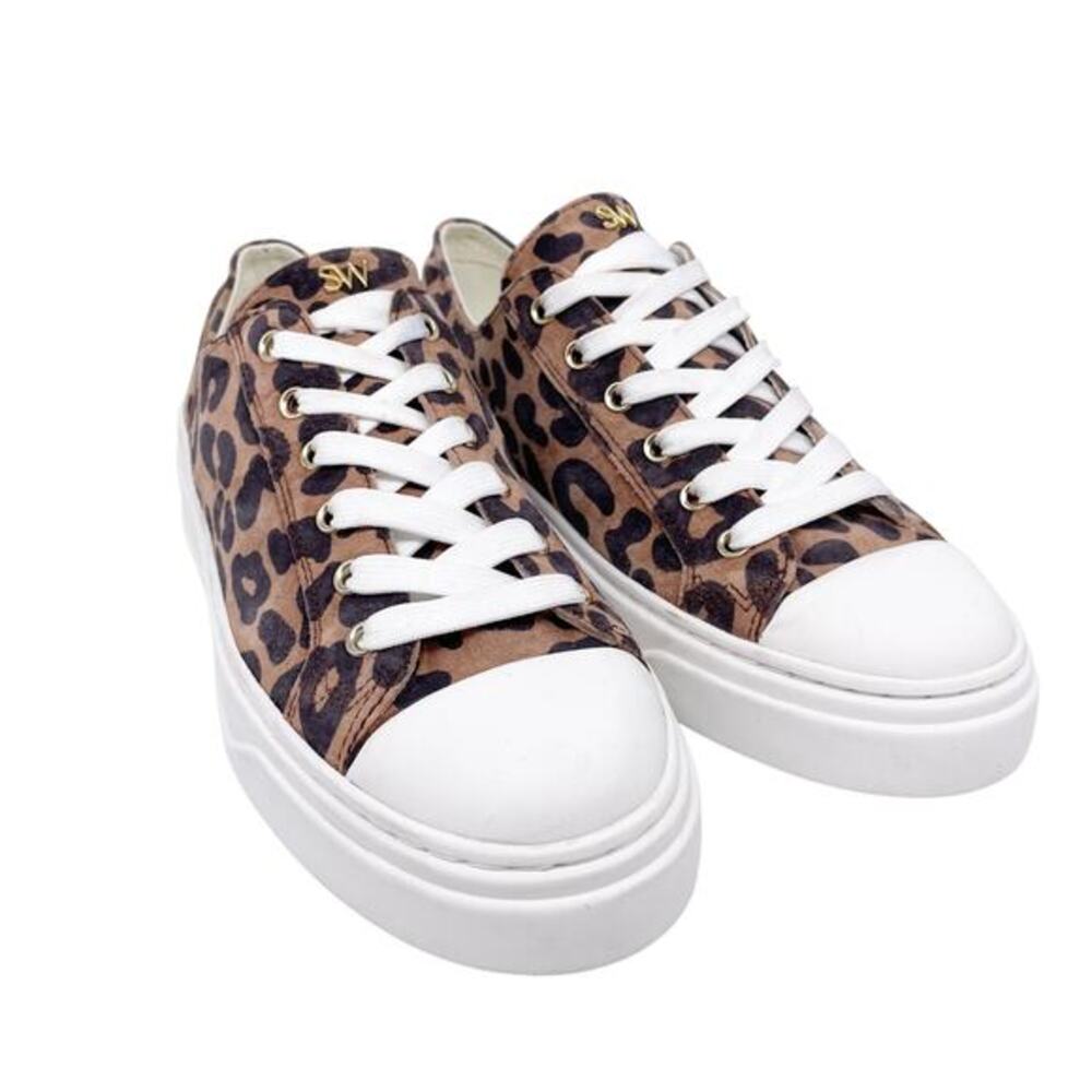 Stuart Weitzman Sammy Low Top Capucino Cheetah Suede Sneakers Size US 4.5B